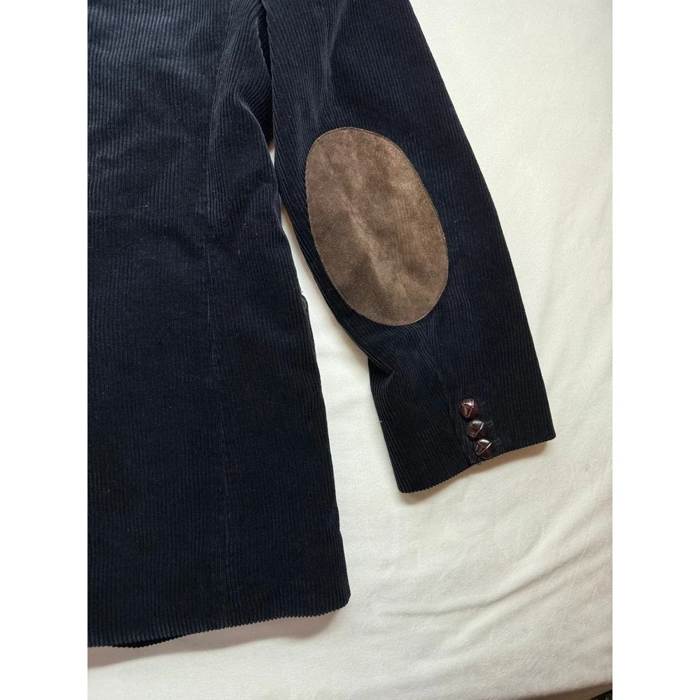 J.Crew Mens Navy Blue Black Corduroy Blazer Elbow Patches Plaid Flannel Lining M
